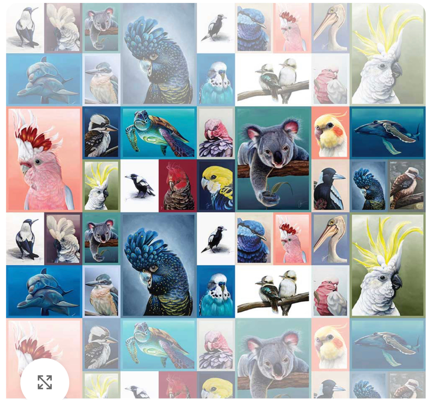 Chris Riley Australian Animal and bird art fabric panel - quilting & craft cotton - great for placemats, quilts, table runners - great gift