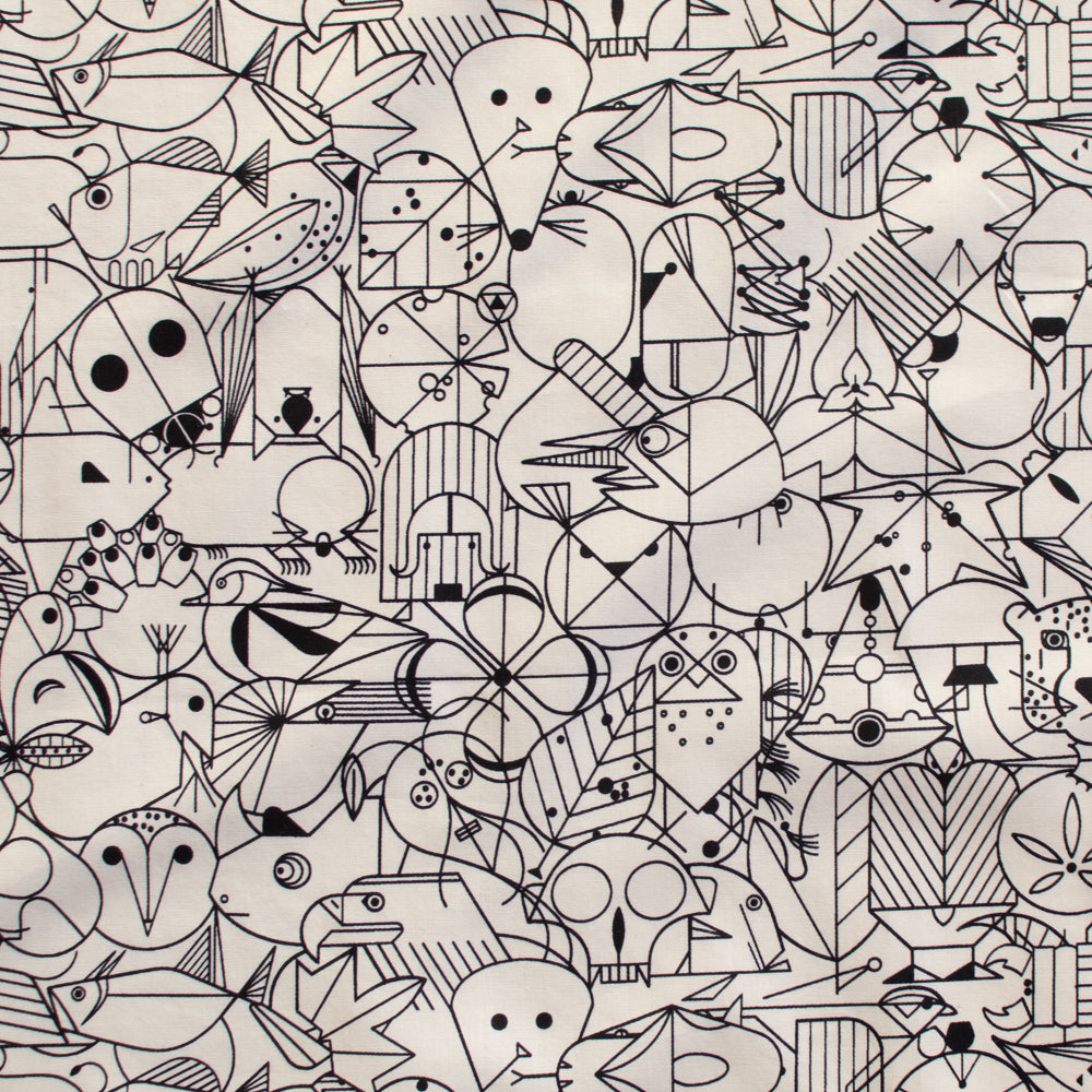 Photo of fabric Charley Harper best of volume 2 - end papers fabric in natural (black and white) great little animals each artfully designed available at 2 sew textiles art quilt supplies