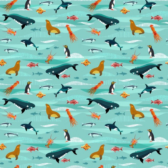 Ocean life blue animals - Land and Sea Australiana & NZ  Kiwiana by Ellen Giggenbach at  2 Sew Textiles art quilt supplies