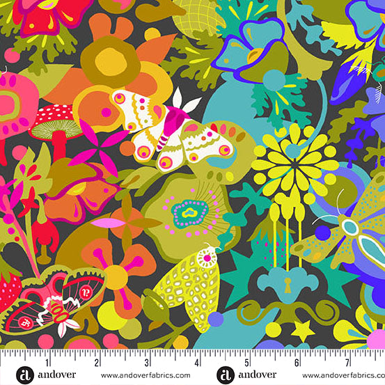 night all over Alison Glass - Colorwheel in Art theory Day Night - quilt fabric collection available at Brisbane Australia online fabric store art quilt supplies 2 sew textiles. colour fun fabrics, featuring moths and flowers and other lovely nuances. Great as border, binding and feature fabrics, but also wonderful as a cushions and round table mats.