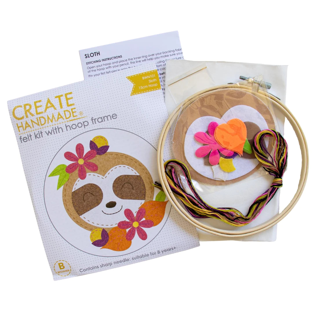 Stitchery kits felt sloth great gift stocking stuffer bwn101 Kit complete with hoop available at 2 sew textiles art quilt supplies