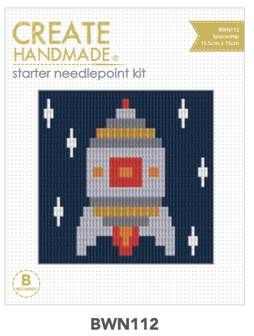 rocket ship needlepoint Stitchery kits great gift stocking stuffers by Create Handmade Kits complete available at 2 sew textiles art quilt supplies