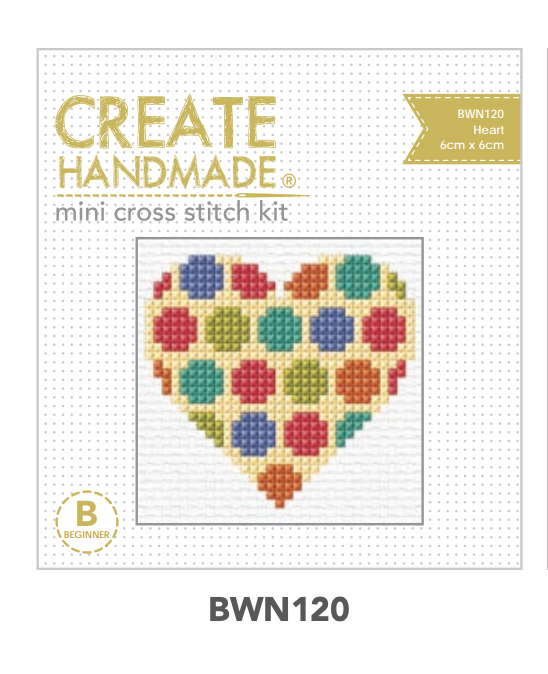 MINI HEART CROSS STITCH Stitchery kits great gift stocking stuffers by Create Handmade Kits complete available at 2 sew textiles art quilt supplies -