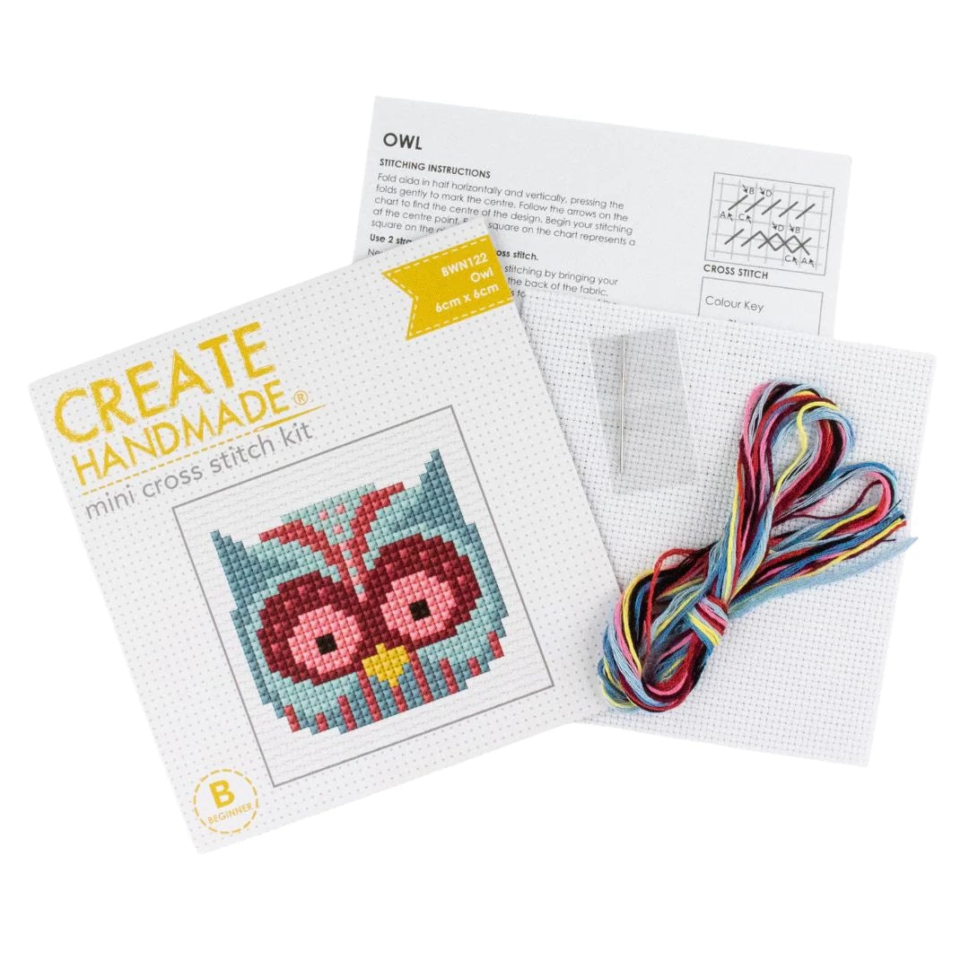 OWL KIT CROSS STITCH Stitchery kits great gift stocking stuffers by Create Handmade Kits complete available at 2 sew textiles art quilt supplies -
