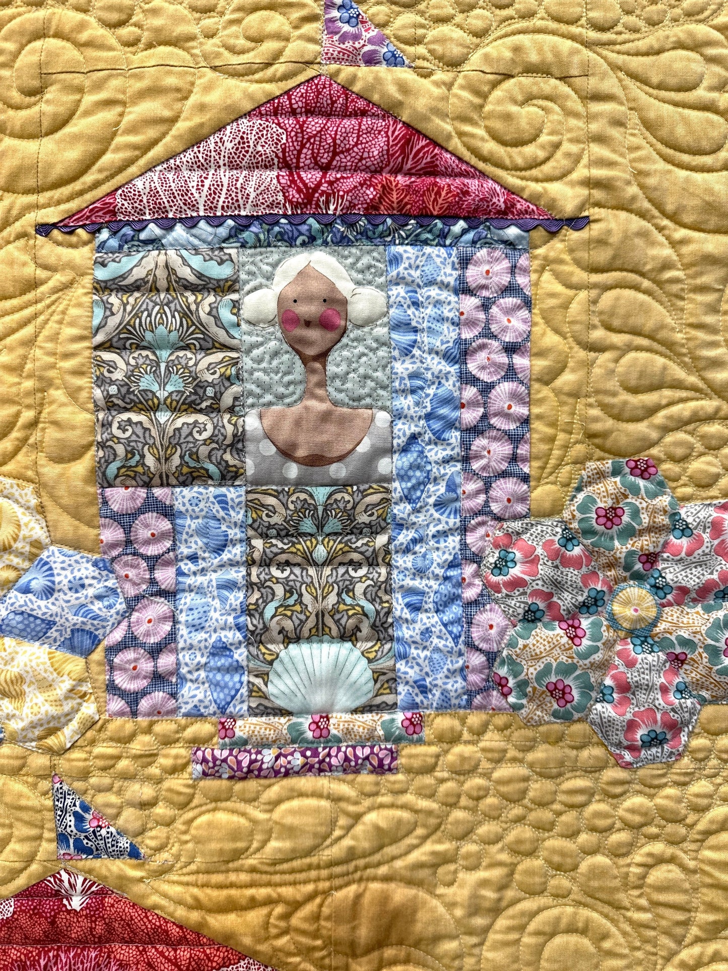 detail quilt image using Tilda fabrics -Quilt Pattern Beach House Beauties - make it sew for sale at 2 sew textiles art quilt supplies used Tilda fabrics. or Kaffe.