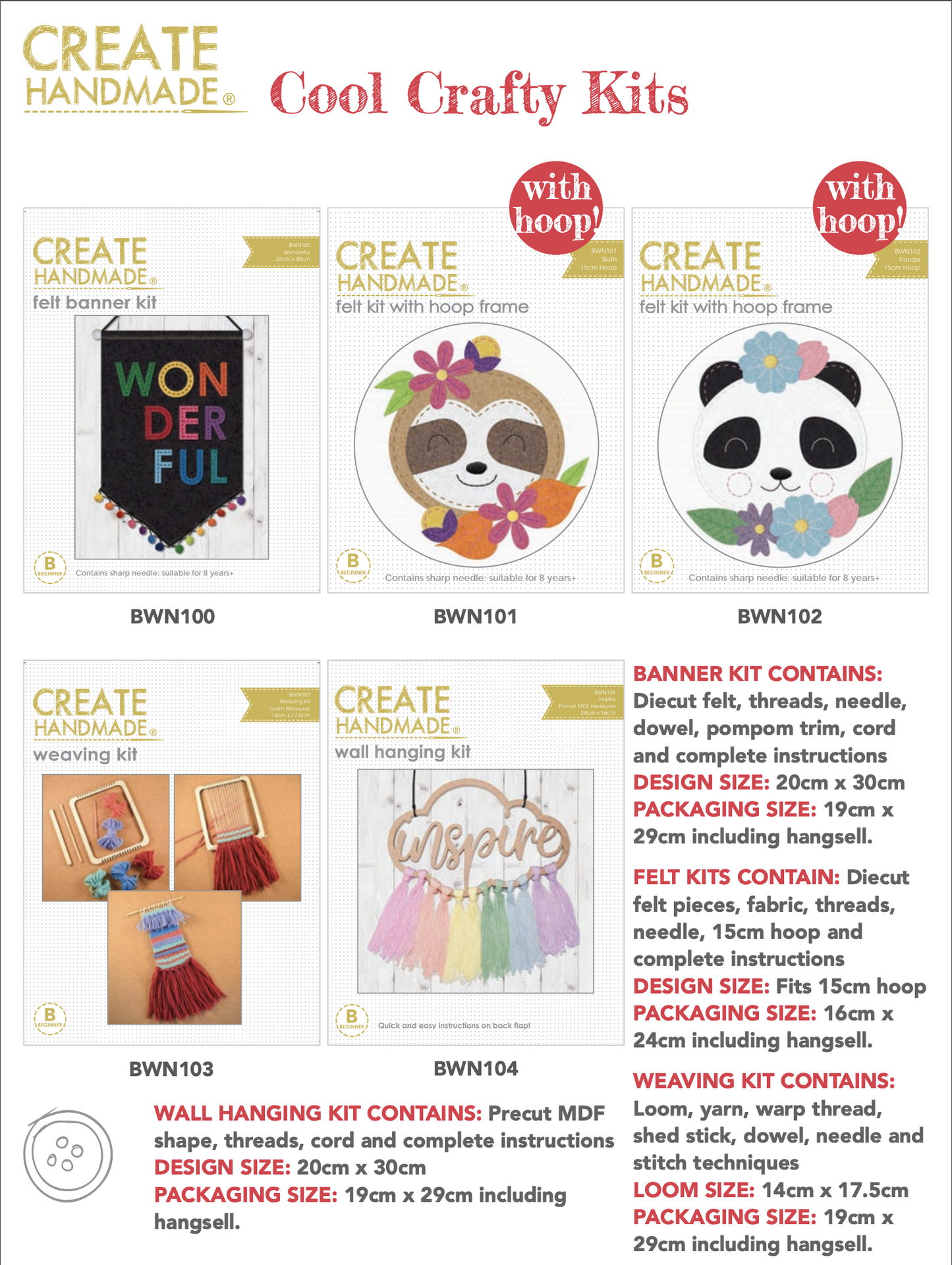 Stitchery kits felt Wonderful Banner great gift stocking stuffer bwn100 Kit complete available at 2 sew textiles art quilt supplies