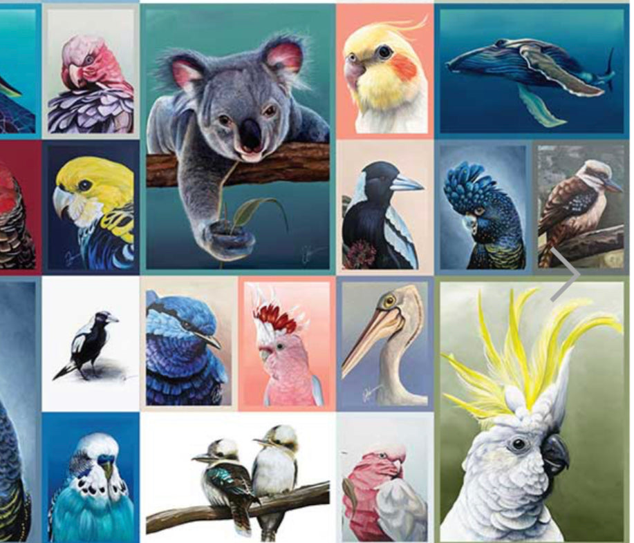 Chris Riley Australian Animal and bird art fabric panel - quilting & craft cotton - great for placemats, quilts, table runners - great gift