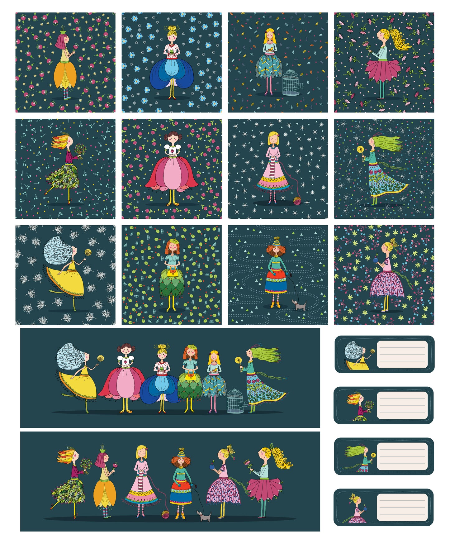 Fairytale Fairies Panel and cheater fabric co-ordinates by Monika Baldough