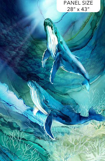 Deep Blue fabric collection - Humpback Whales Swimming - Panel and Fabrics