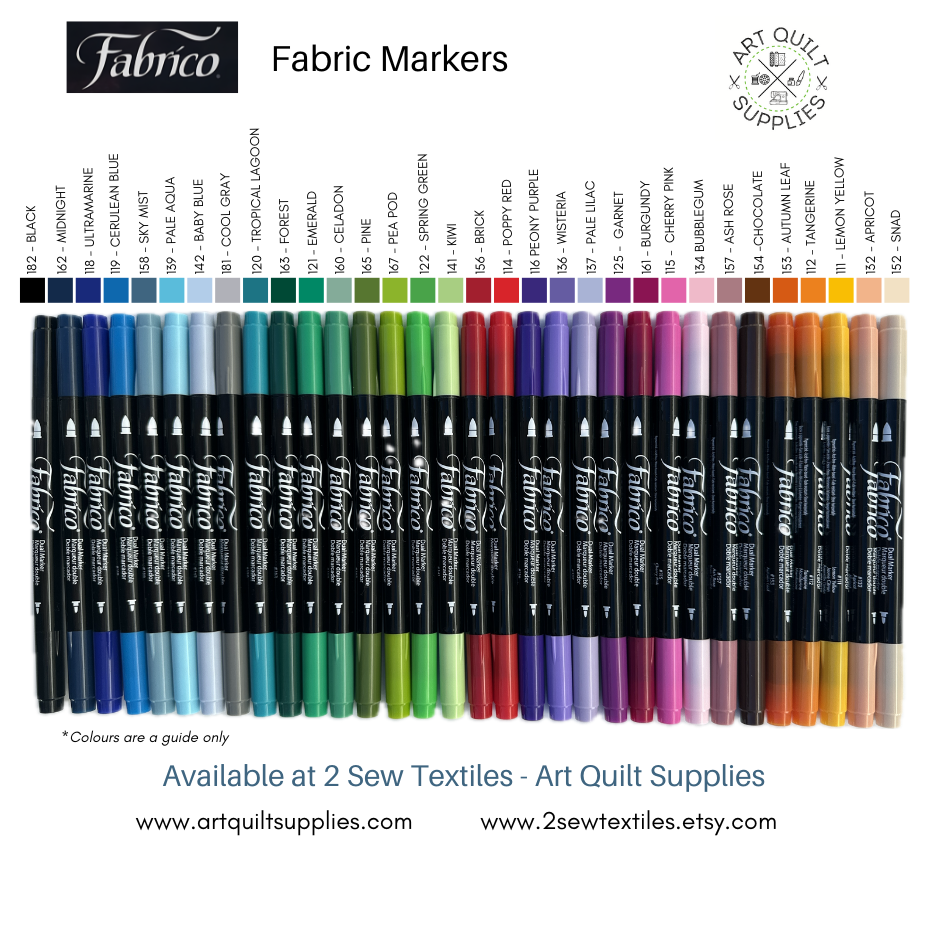 color chart - fabrico fabric markers by Tsukineko in Japan. Permanent light fast great range of colours. available at 2 SewTextiles - art quilt supplies. great for quilt labels and textile art