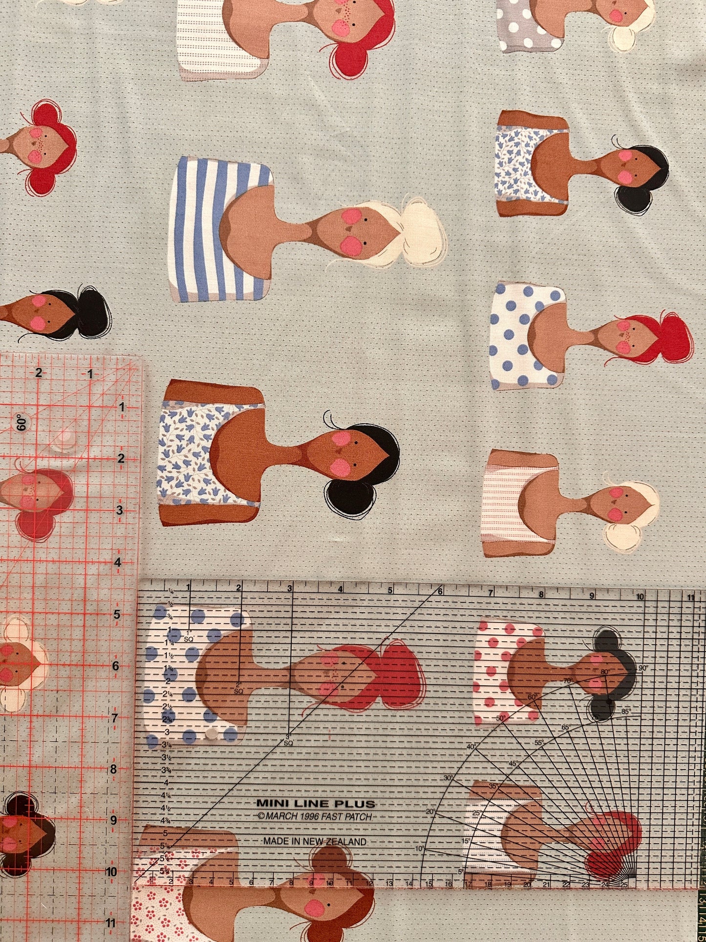 with ruler brunette in Khaki tilda me and my friends by tone finnanger at 2 sew textiles art quilt supplies