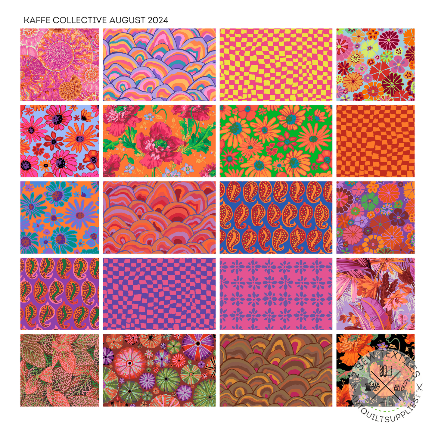 fabric selection fabric layout bundle August 2024 HOT - charm pack Quilting Fabric Bundle - Kaffe Fassett Collective for FreeSpirit - available at 2 sew textiles art quilt supplies .com
