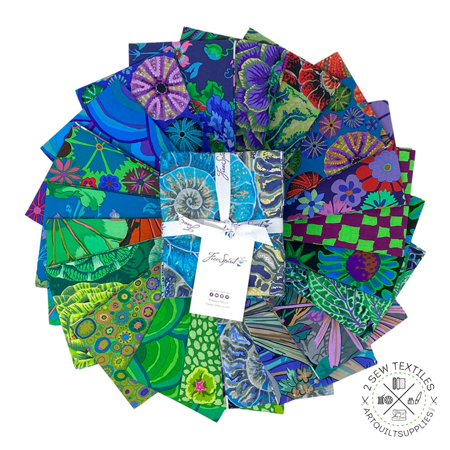 fabric layout bundle August 2024 COOL - 20 pc Fat Quarter Quilting Fabric Bundle - Kaffe Fassett Collective for FreeSpirit - FB4FQGP.Aug24COOL available at 2 sew textiles art quilt supplies .com