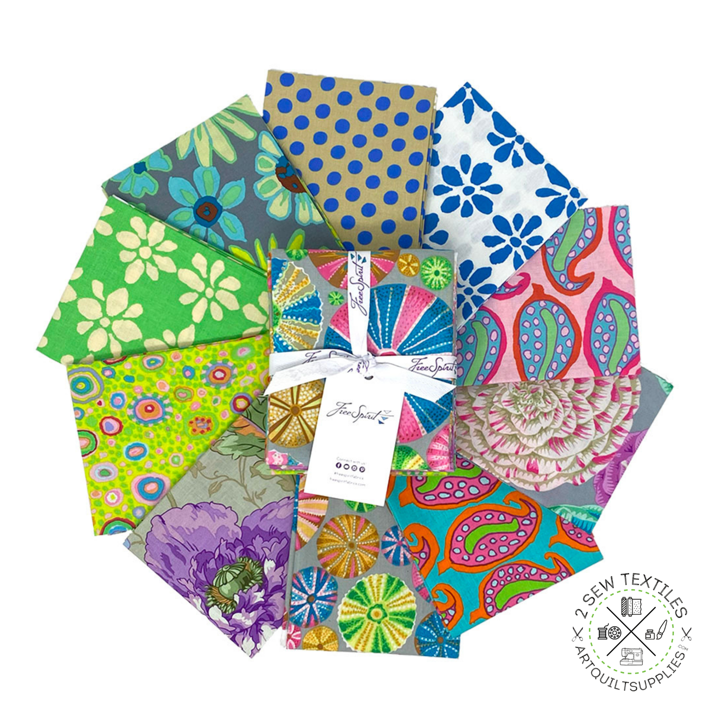 fabric layout bundle August 2024 Light - 10 pc Fat Quarter Quilting Fabric Bundle - Kaffe Fassett Collective for FreeSpirit - FB4FQGP.Aug24LIGHT available at 2 sew textiles artquiltsupplies.com