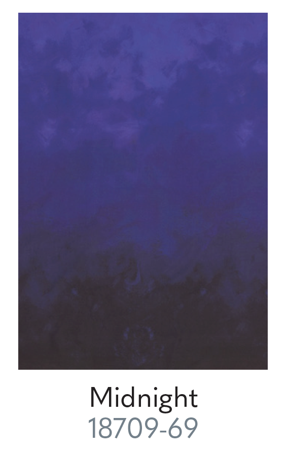 Navy blue color swatch with the text 'Midnight 18709-69' on a white background