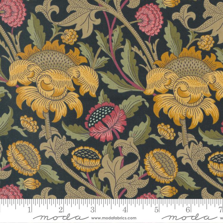 Black with red and ochre flowers - William Morris Meadow Quilt fabric at 2 sew textiles art quilt supplies