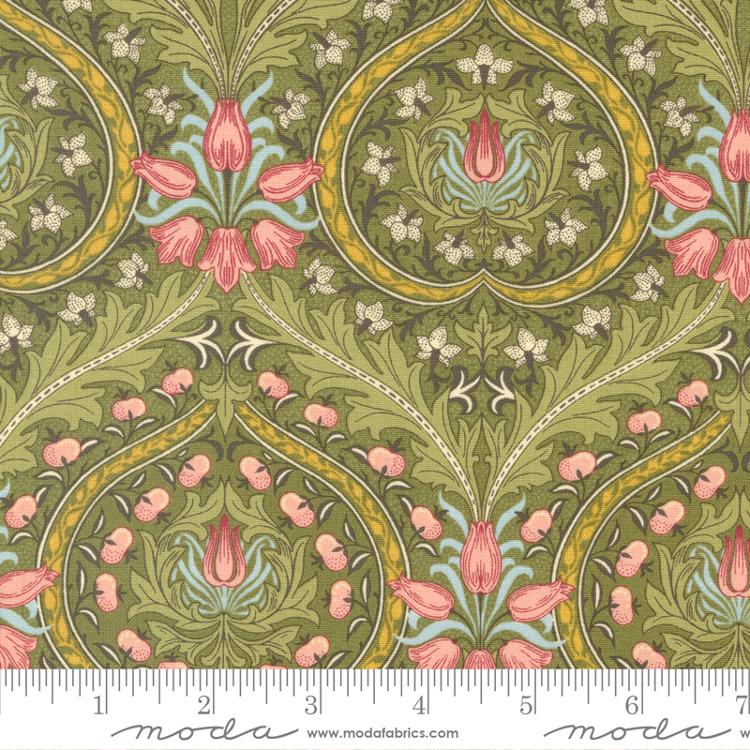Fennel green with pink flowers - William Morris Meadow Quilt fabric at 2 sew textiles art quilt supplies