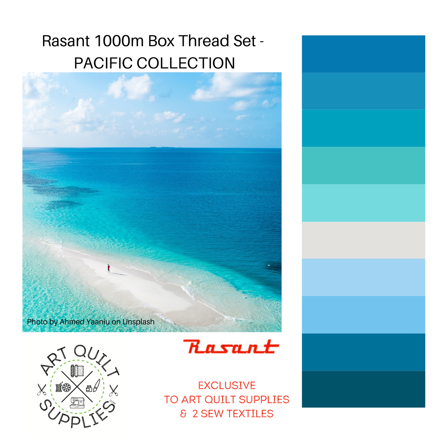 pacific blues SET OF 8 or 10 Rasant sewing threads curated from beautiful photos creating the perfect collection available at 2 sew textiles art qult supplies