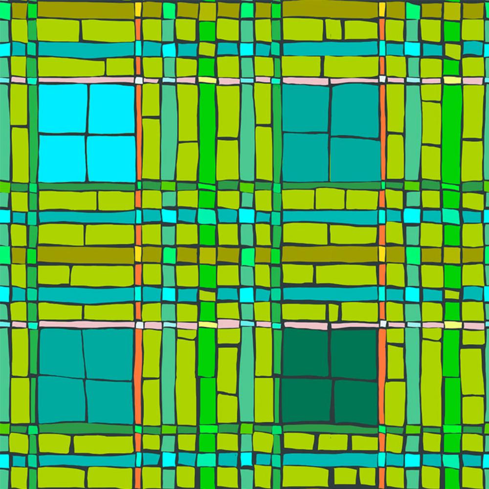 SAN MARCO GREEN DETAIL CHECKS Murano collection by Odile Bailloeul inspired mosaics and marble, animals with flowers and cracked floors of palaces and castles. reds blues teals and greens available at 2 sew textiles art quilt supplies