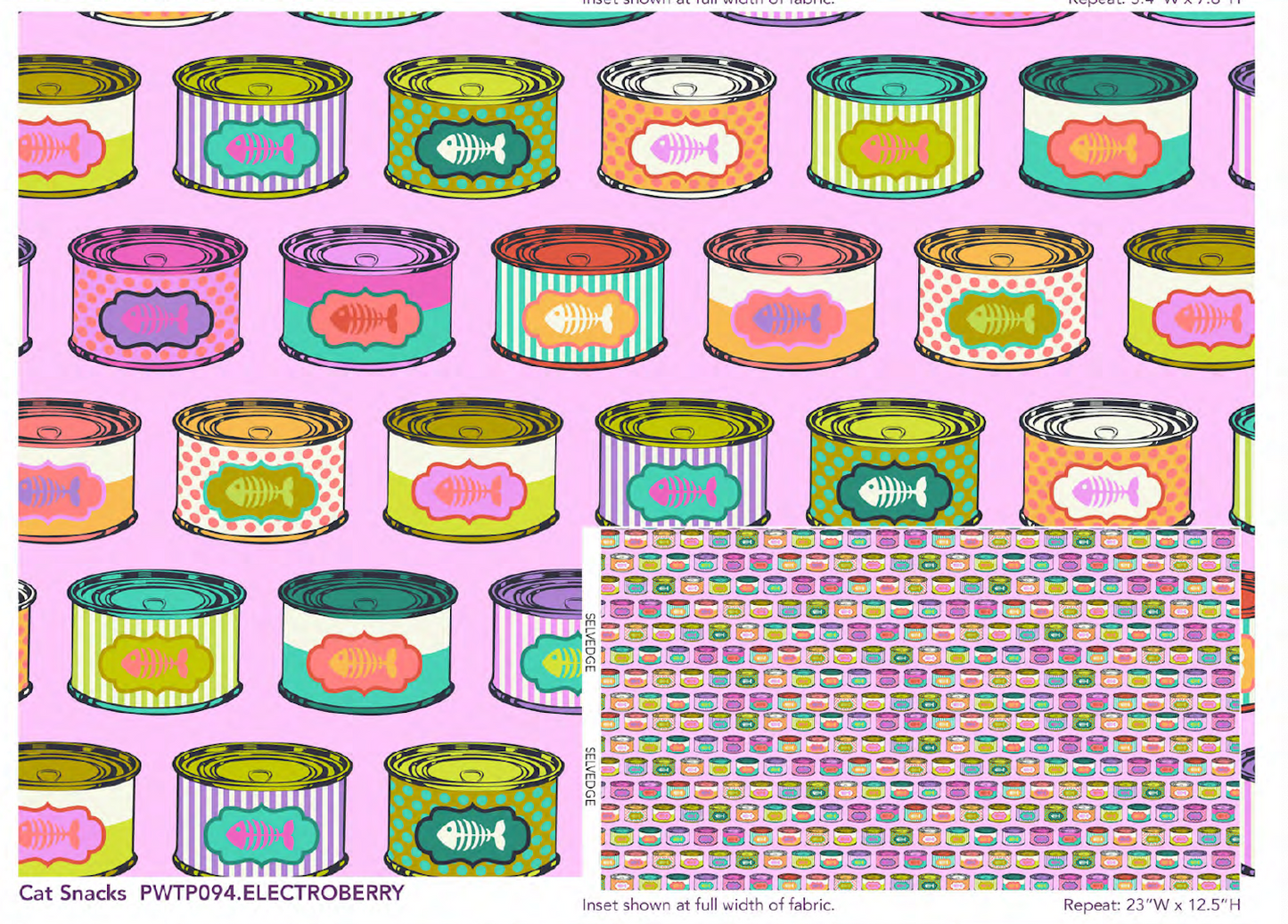 detail and width of fabric image pwtp094 electroberry cat snacks tins pinks purples and teals diamonds and triangles fabric tabby road DeJa Vu collection by Tula pink at 2sew textiles - art quilt supplies