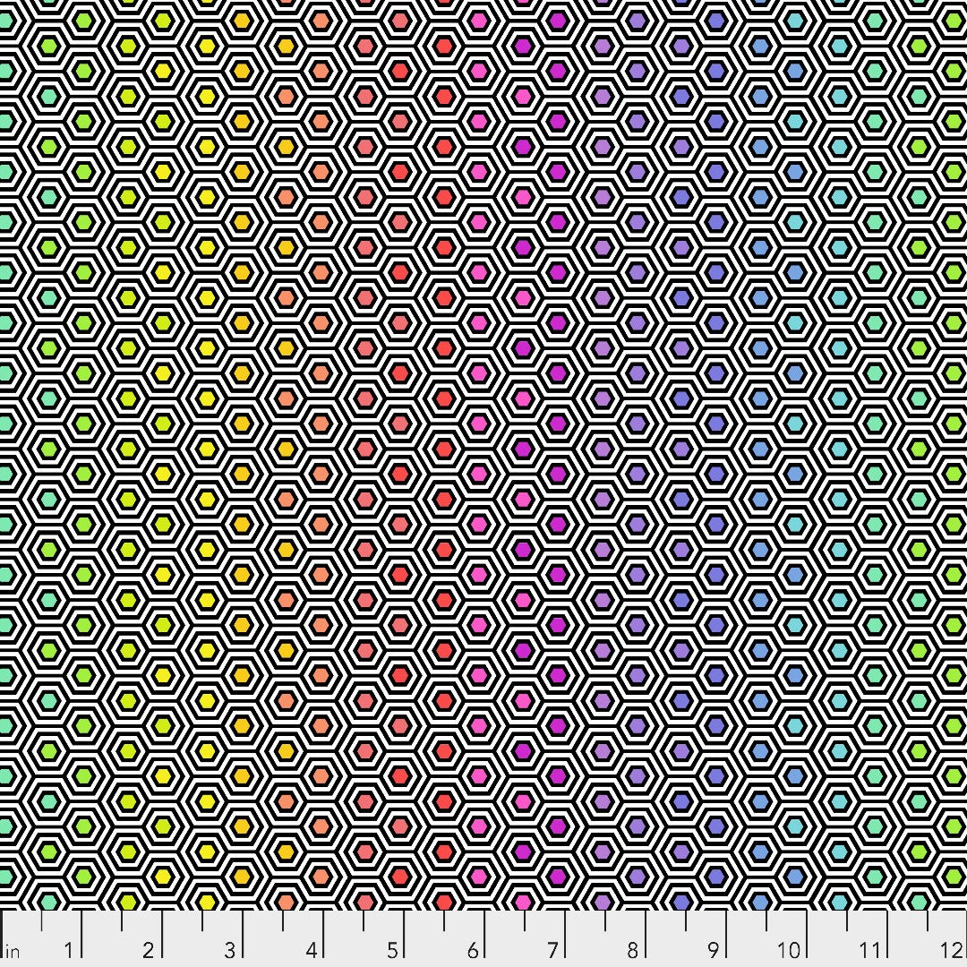 Hexy Rainbow PWTP151.ink by Tula Pink part of the linework collection in paper ink available at at 2 Sew Textiles Art Quilt Supplies with a free pattern with ruler