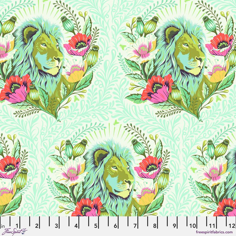 Everglow by Tula Pink Green lion with flowers and neon accents karma design good hair day - buy the Everglow collections at 2 Sew Textiles - art quilt supplies with ruler