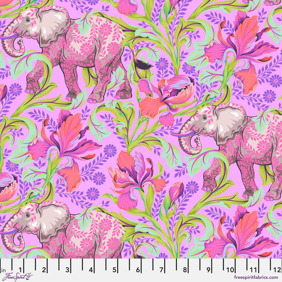 with ruler guide all ears Everglow by Tula Pink elephants with iris's neon from 2 sew textiles art quilt supplies