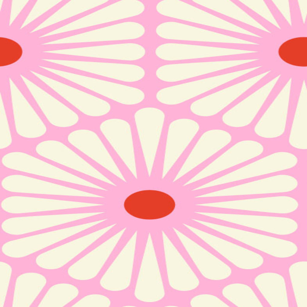 detail Pink red and white geometric daisy design w Tula Pink - Besties - Daisy Chain pwtp220.blossom at 2 Sew Textiles Art Quilt Supplies