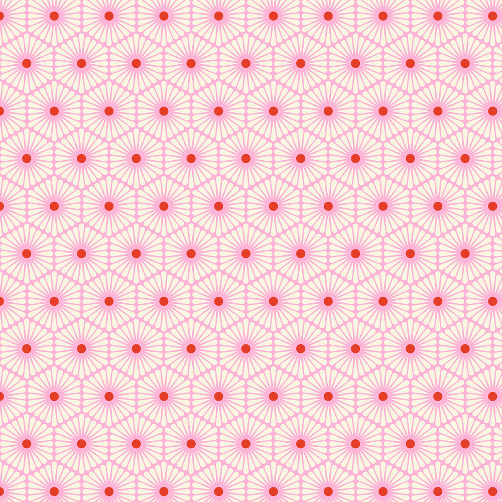 Pink red and white geometric daisy design w Tula Pink - Besties - Daisy Chain pwtp220.blossom at 2 Sew Textiles Art Quilt Supplies