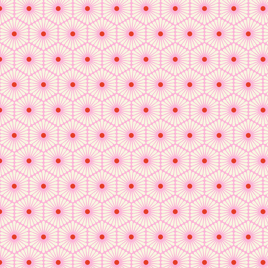 Pink red and white geometric daisy design w Tula Pink - Besties - Daisy Chain pwtp220.blossom  at 2 Sew Textiles Art Quilt Supplies