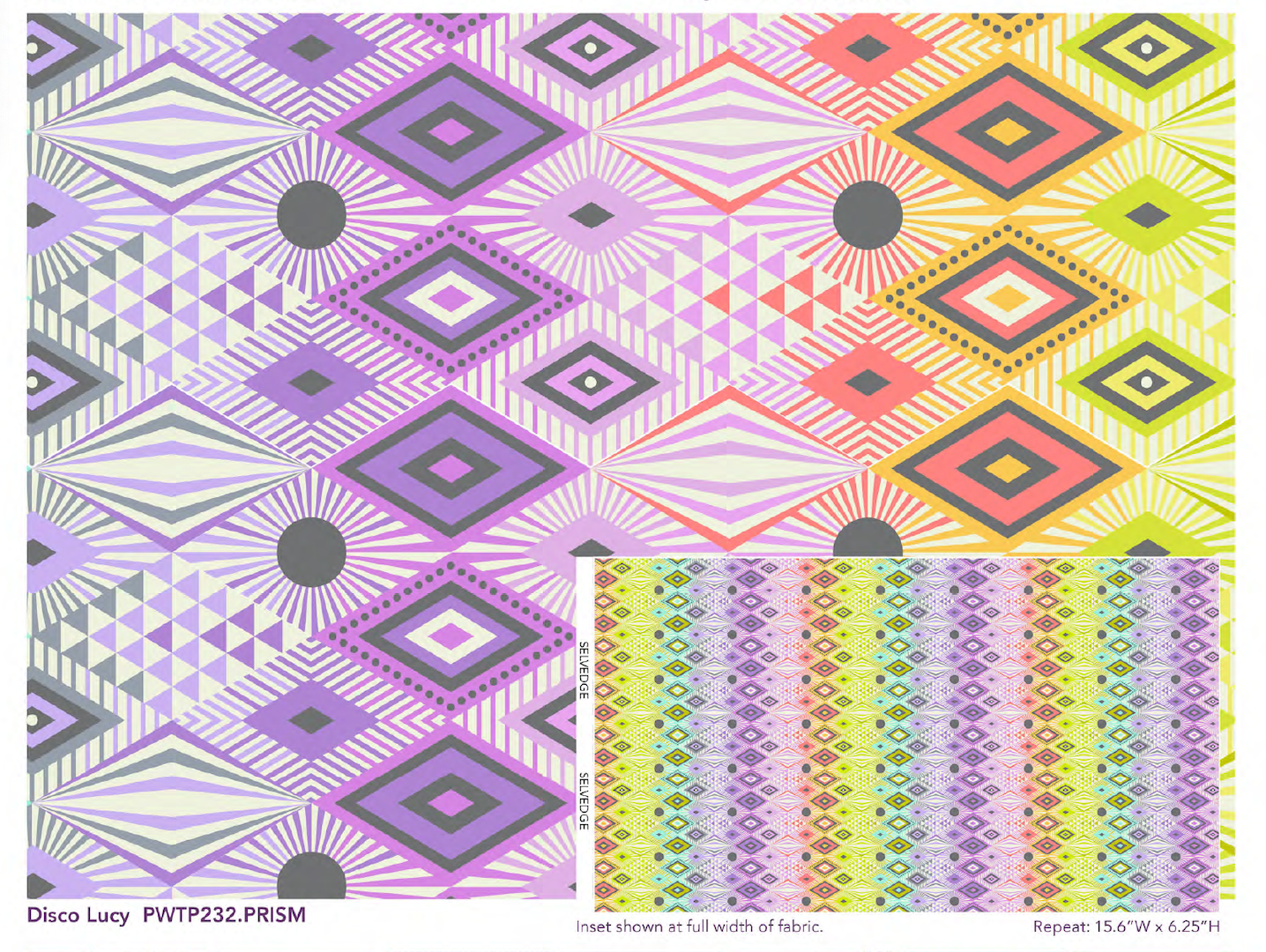 detail with full fabric width PWTP232 Prism disco lucy pinks purples and teals diamonds and triangles fabric tabby road DeJa Vu collection by Tula pink at 2sew textiles - art quilt supplies
