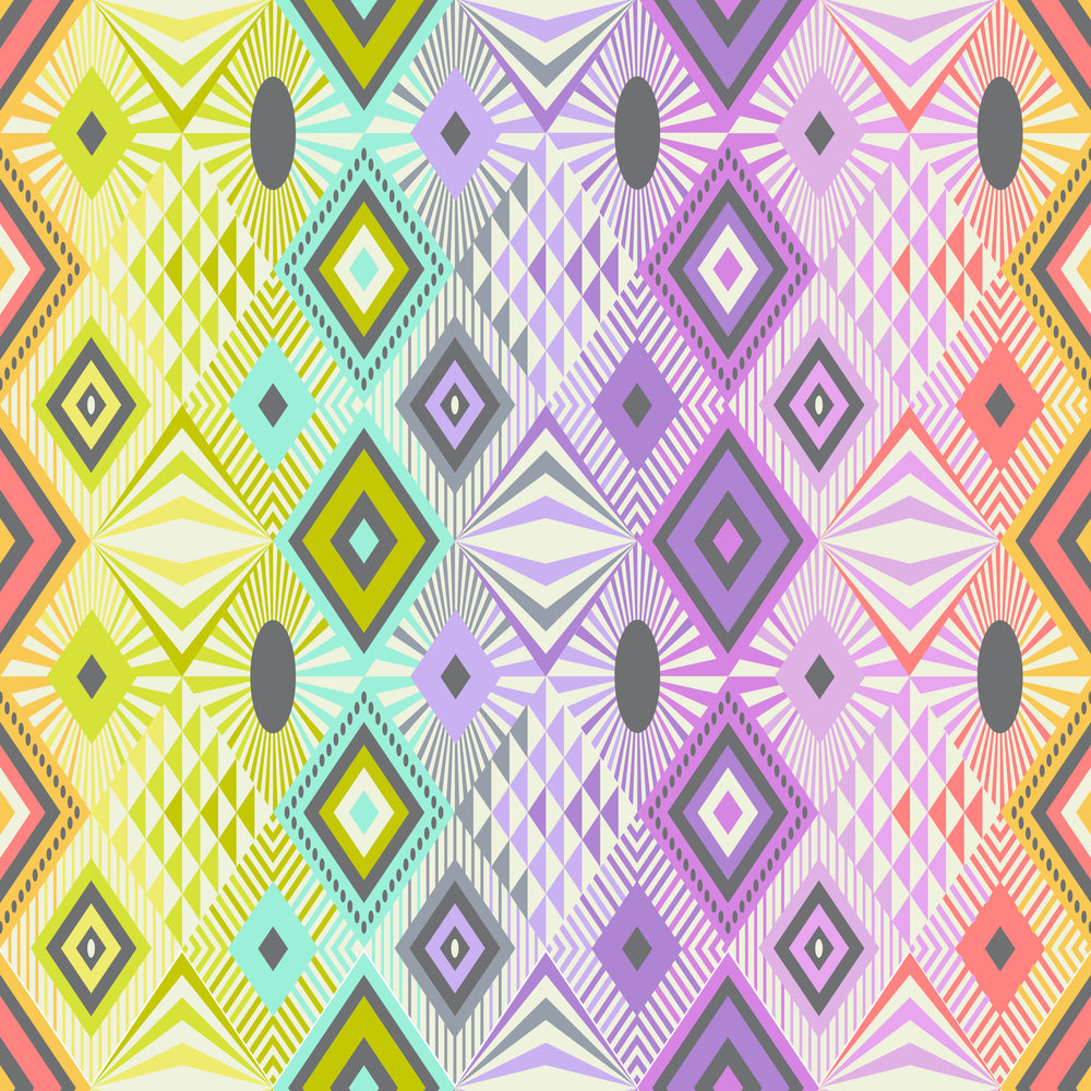single repeat PWTP232 Prism disco lucy pinks purples and teals diamonds and triangles fabric tabby road DeJa Vu collection by Tula pink at 2sew textiles - art quilt supplies