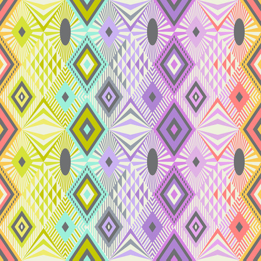 single repeat PWTP232 Prism disco lucy pinks purples and teals diamonds and triangles fabric tabby road DeJa Vu collection by Tula pink at 2sew textiles - art quilt supplies