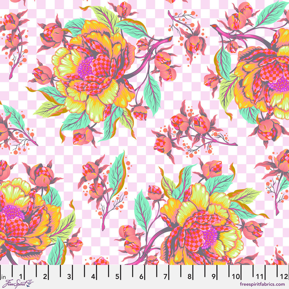 with ruler PWTP235 LUNAR - Peony for your thoughts - untamed fabric collection by Tula pink at 2sew textiles - art quilt supplies