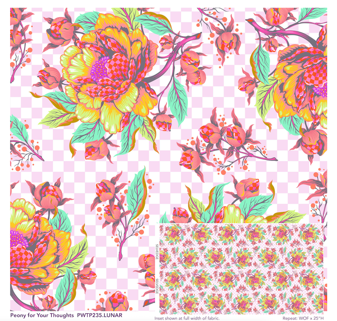full width and detail PWTP235 LUNAR - Peony for your thoughts - untamed fabric collection by Tula pink at 2sew textiles - art quilt supplies