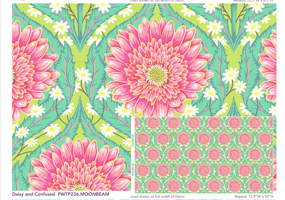 full width and detail PWTP235 MOON BEAM - Daisy and Confused - untamed fabric collection by Tula pink at 2sew textiles - art quilt supplies