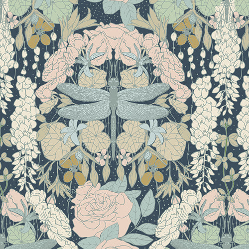 dragon flies and floral flowers in Spring Equinox in Libellule Awakening for Art Gallery Fabrics via melbourne Fabrics #KatieOsheaDesign  available at 2 sew textiles art quilt supplies