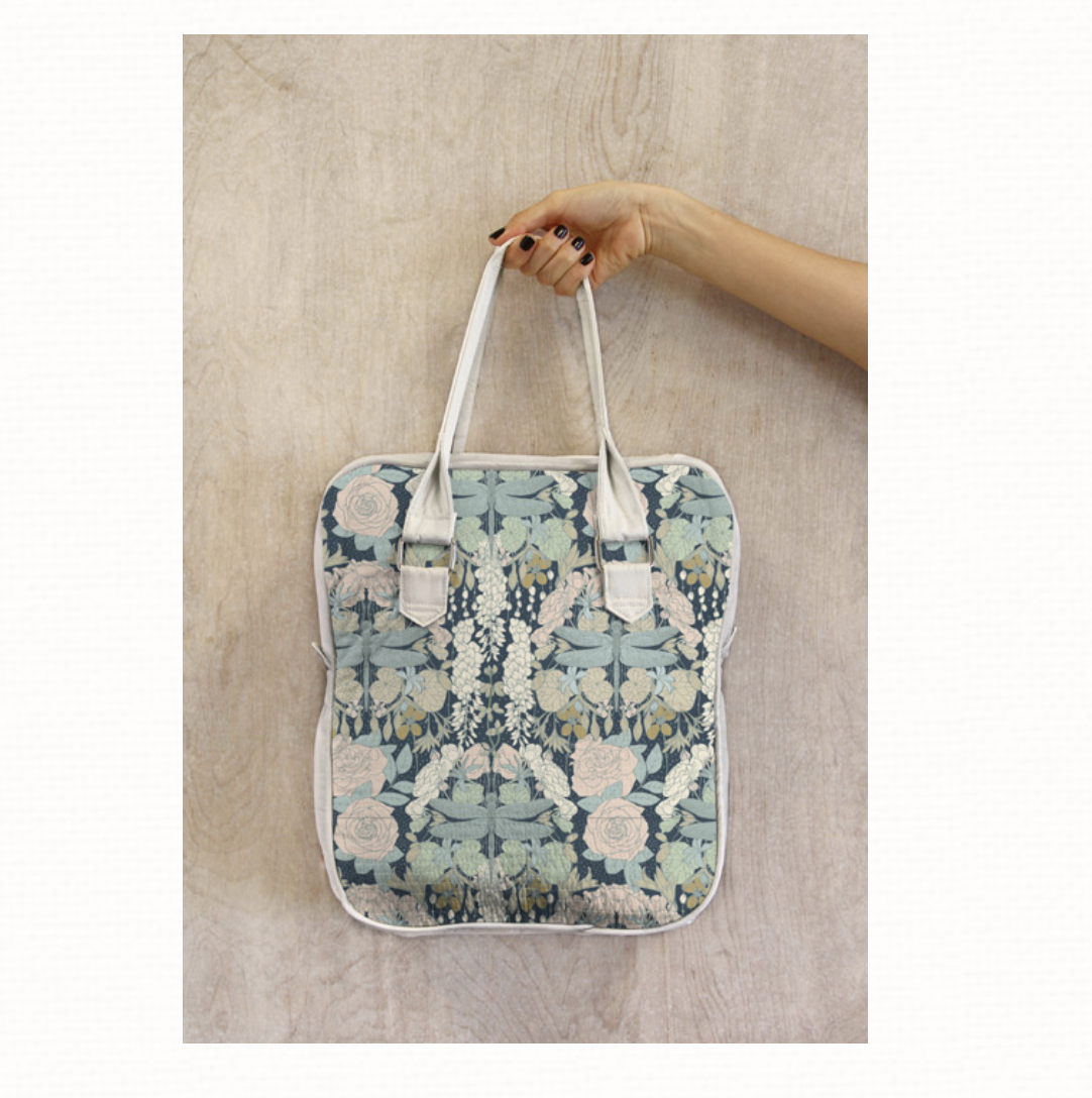 bag featuring dragon flies and floral flowers in Spring Equinox in Libellule Awakening for Art Gallery Fabrics via melbourne Fabrics #KatieOsheaDesign available at 2 sew textiles art quilt supplies