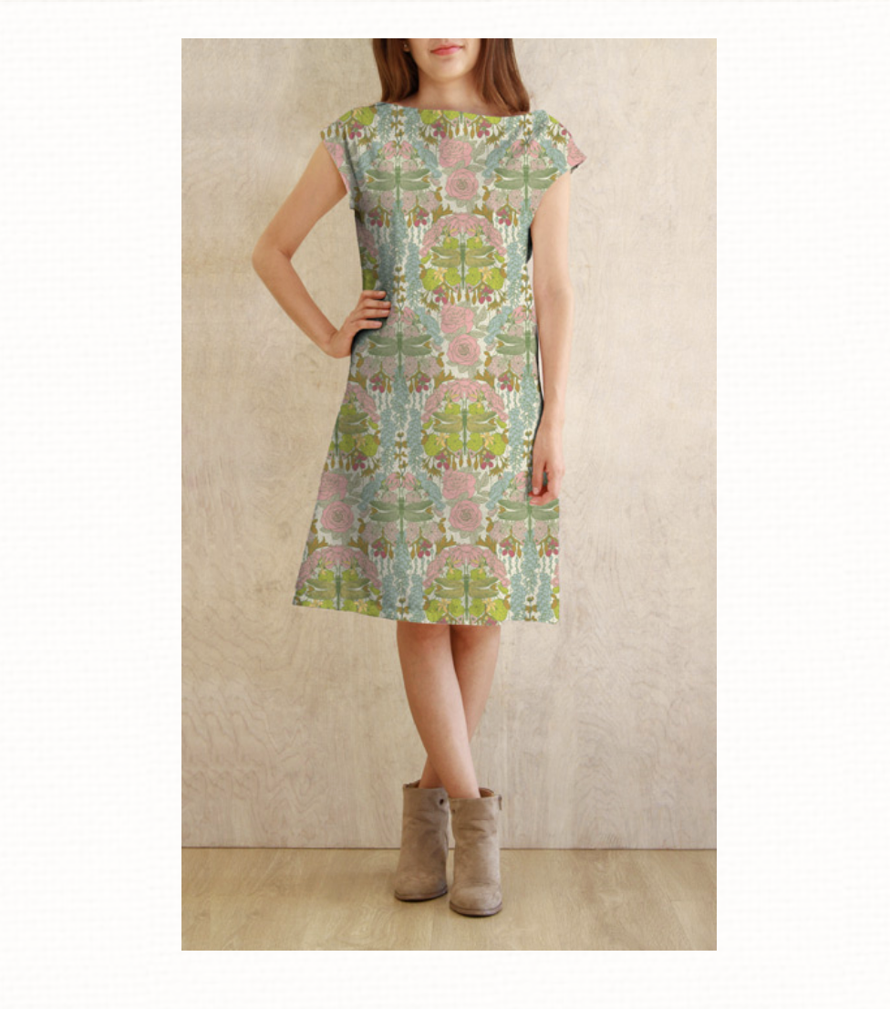 dress in dragon flies and floral flowers in Spring Equinox in Libellule Awakening for Art Gallery Fabrics via melbourne Fabrics #KatieOsheaDesign available at 2 sew textiles art quilt supplies