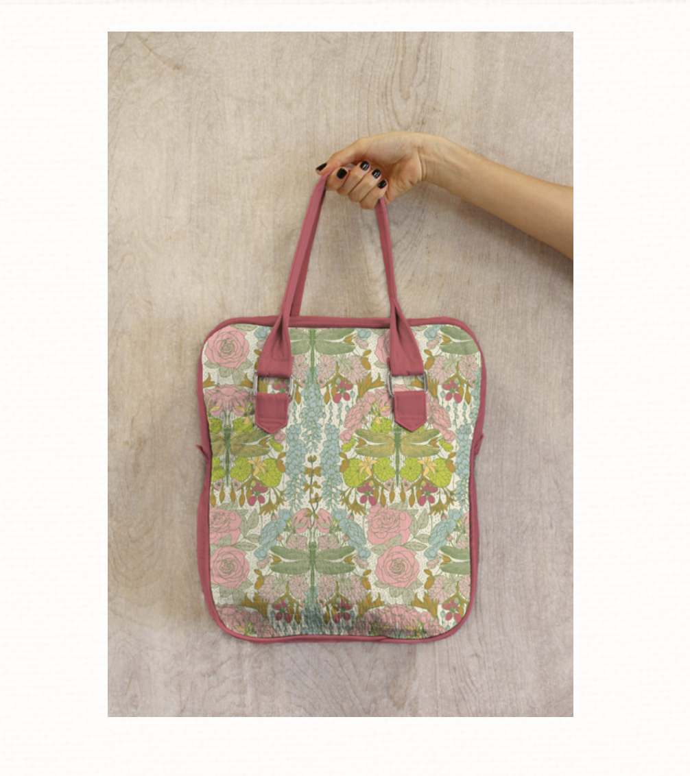 bag made in dragon flies and floral flowers in Spring Equinox in Libellule Awakening for Art Gallery Fabrics via melbourne Fabrics #KatieOsheaDesign available at 2 sew textiles art quilt supplies