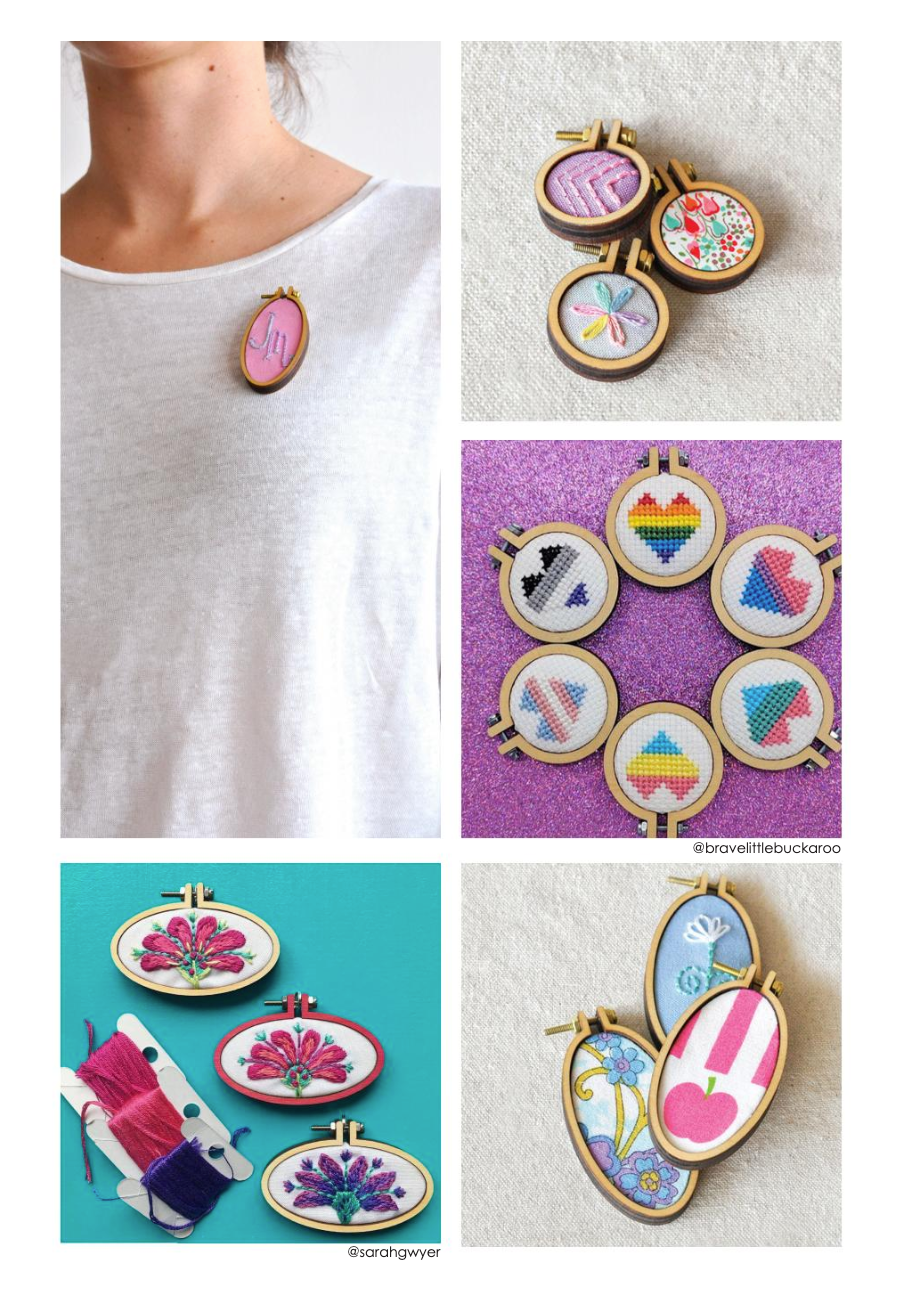 Create your own fabric and stitched jewellery! Set of 3 Mini Embroidery Hoops & Aida cloth - Beginner friendly - Quick Easy Fun Gifts