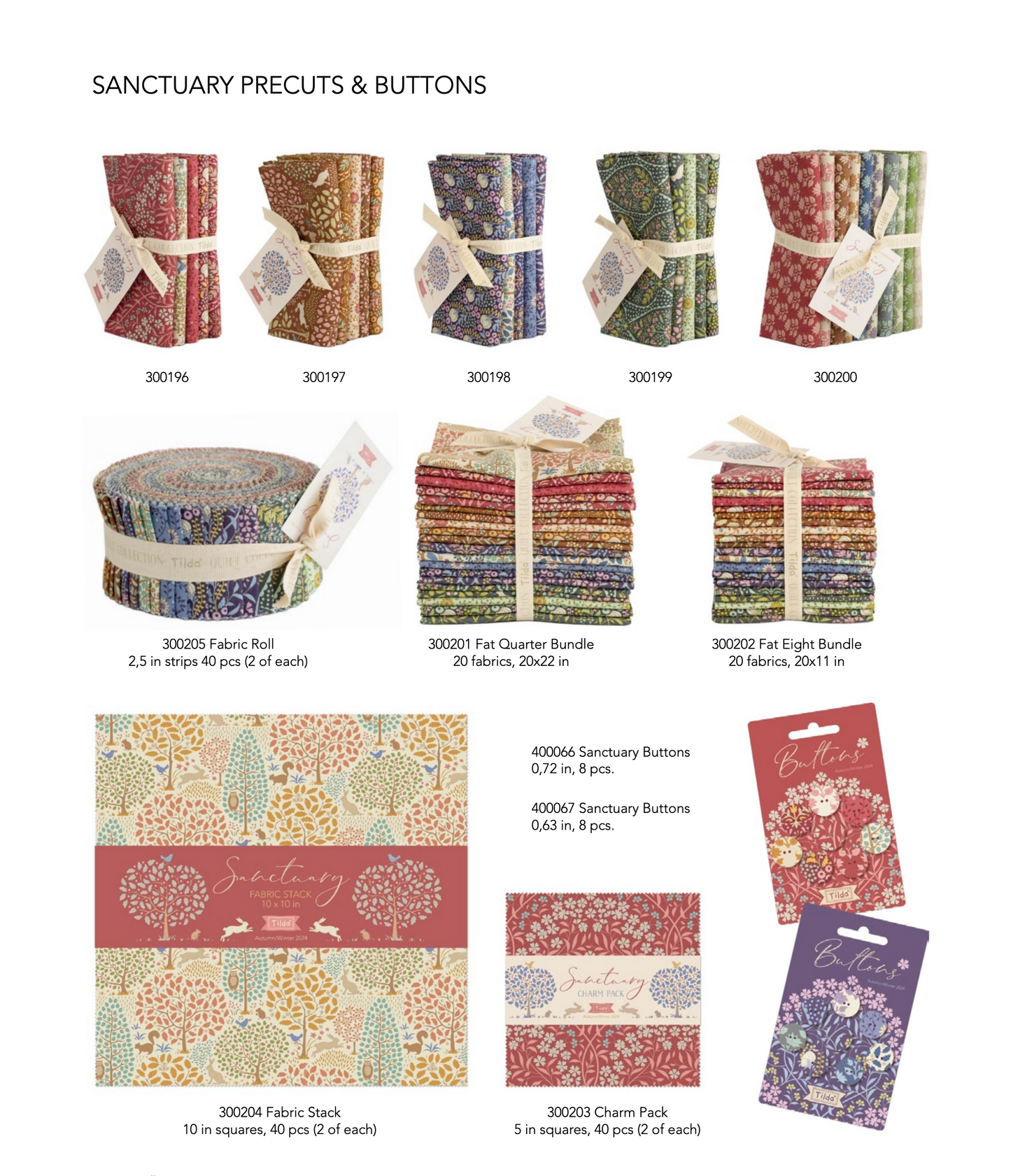 Tilda SANCTUARY fabric Collection - Pre Cuts - Fat Quarter Bundle