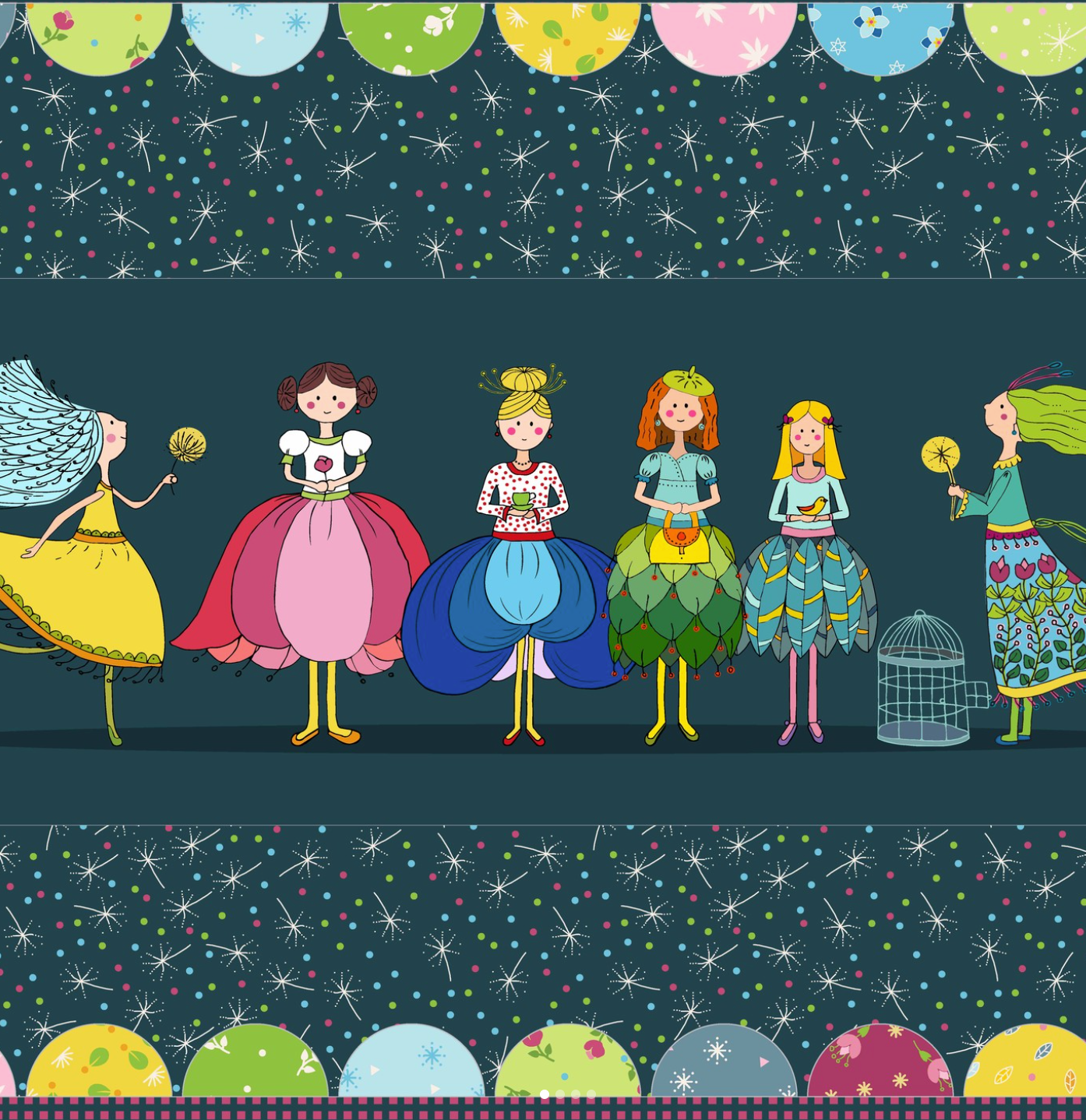 Fairytale Fairies Panel and cheater fabric co-ordinates by Monika Baldough