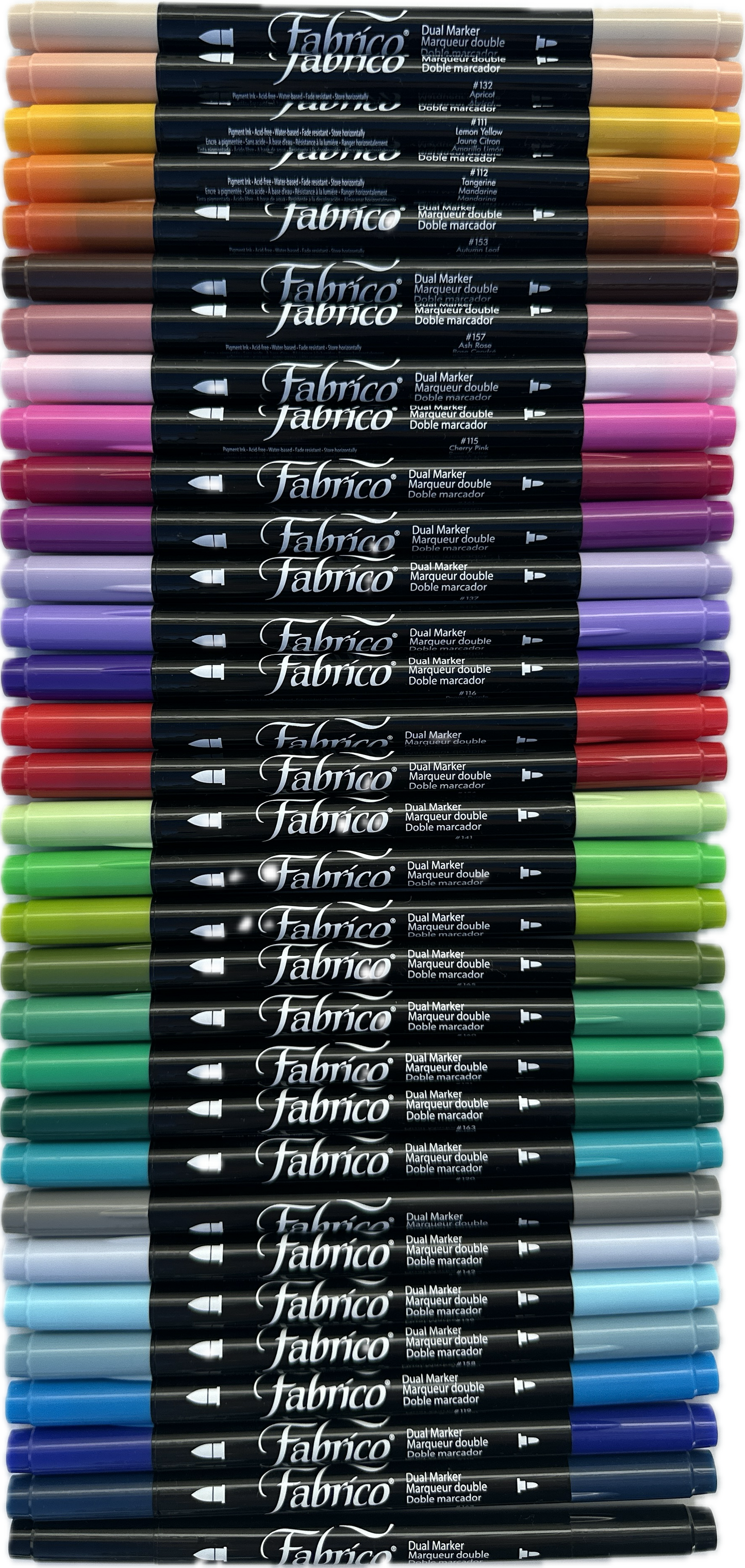 great range- fabrico fabric markers by Tsukineko in Japan. Permanent light fast great range of colours. available at 2 SewTextiles - art quilt supplies. great for quilt labels and textile art