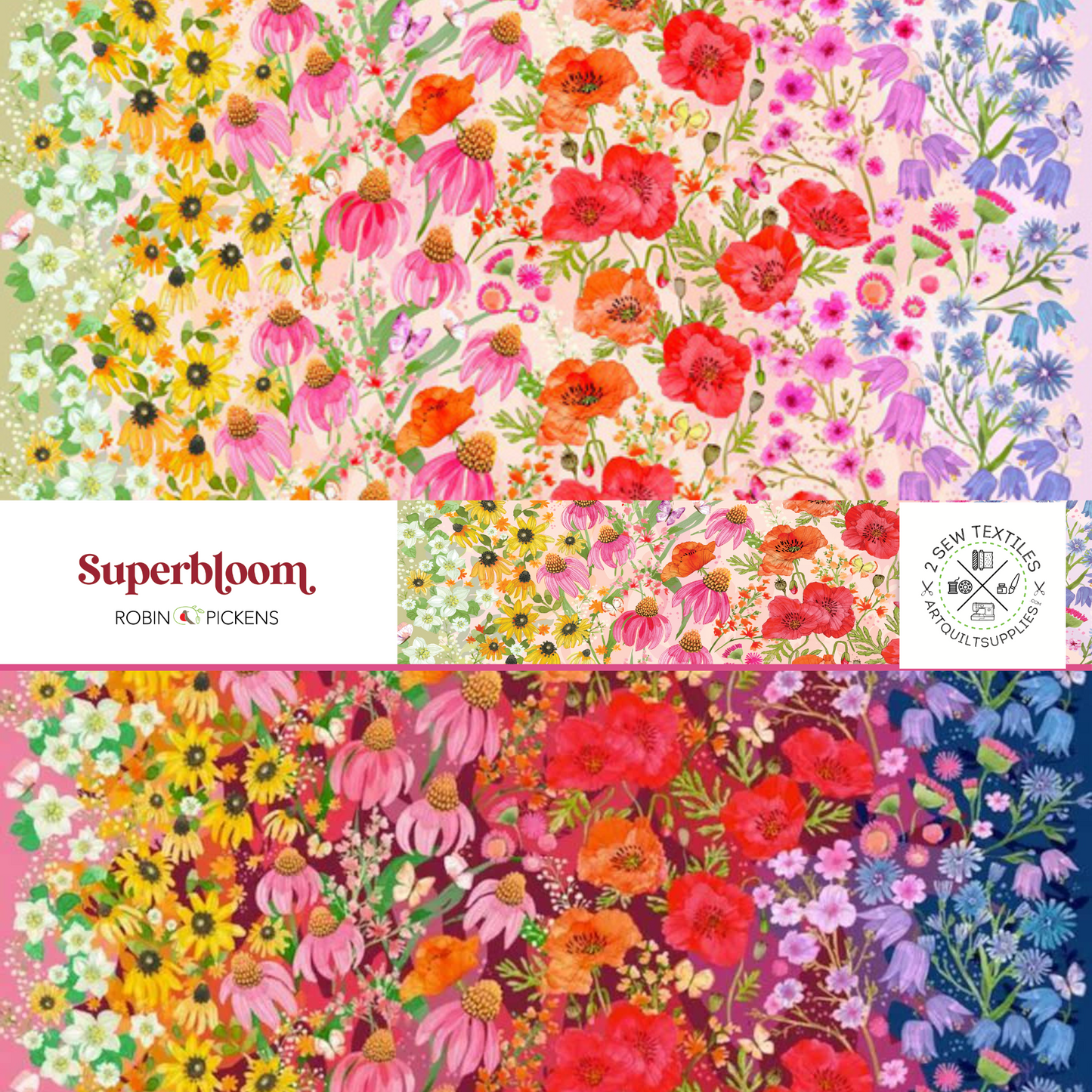 Pre cut bundles Superbloom ombre floral quilt fabric by Robin Pickens available at 2 sew textiles art quilt supplies.
2 colour ways - Pastel and jewel
edge to edge design