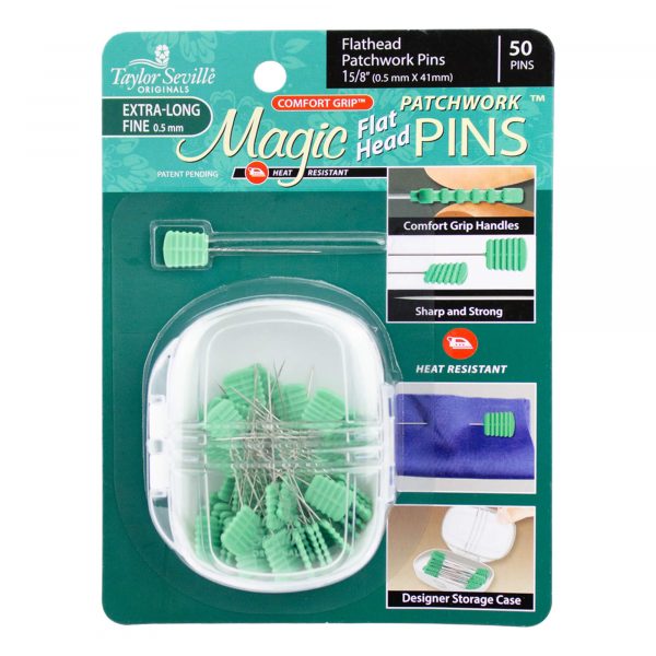 Patchwork extra long pins flat head fine Taylor seville magic pins at 2 Sew Textiles art quilt fabric supplies