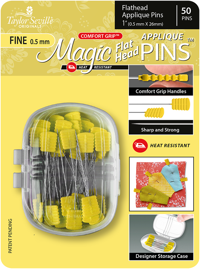 Applique pins flat head fine Taylor seville magic pins at 2 Sew Textiles art quilt fabric supplies
