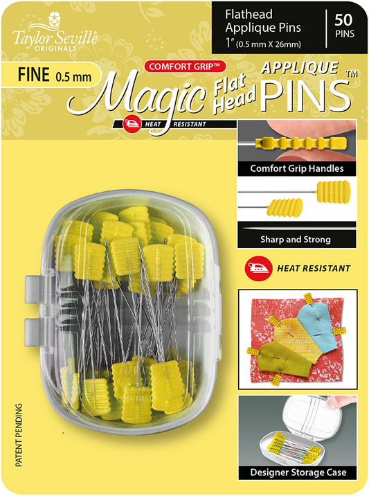 Applique pins flat head fine  Taylor seville magic pins at 2 Sew Textiles art quilt fabric supplies