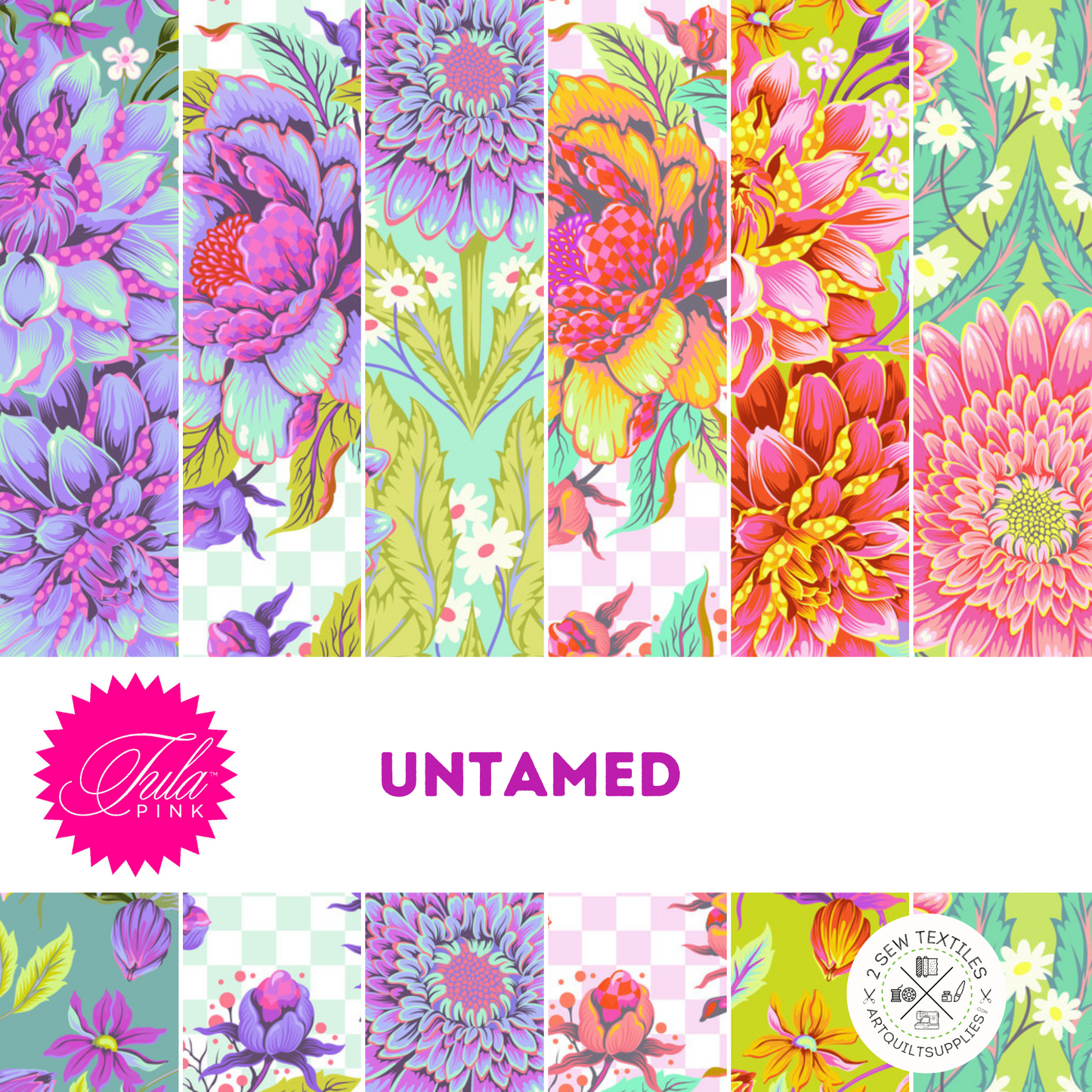 Untamed fabric collection with dahlias flowers available at 2sew textiles art quilt supplies 2 sew by Tula Pink for Freespirit