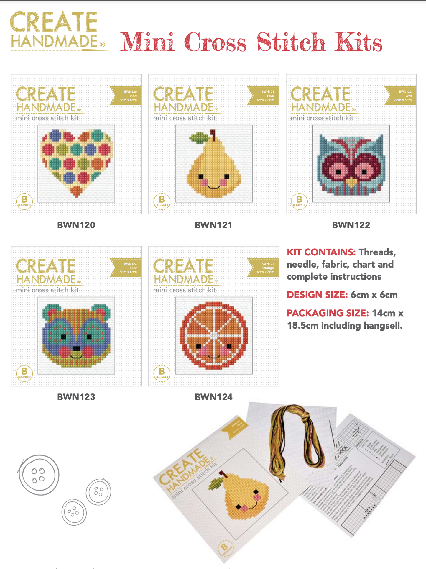 CROSS STITCH Stitchery kits great gift stocking stuffers by Create Handmade Kits complete available at 2 sew textiles art quilt supplies -